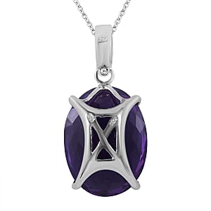 AAA Lusaka Amethyst Solitaire Pendant Necklace 18 Inches in Platinum Over Sterling Silver 50.50 ctw