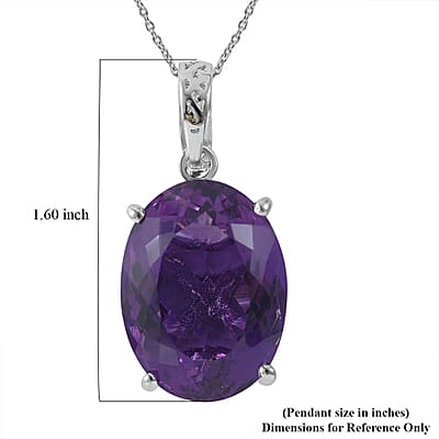 AAA Lusaka Amethyst Solitaire Pendant Necklace 18 Inches in Platinum Over Sterling Silver 50.50 ctw