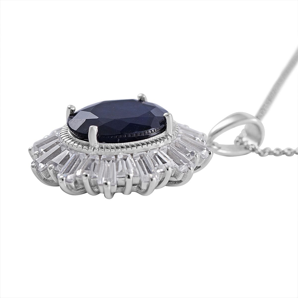 Madagascar Blue Sapphire (DF) and White Zircon Ballerina Pendant Necklace 18 Inches in Platinum Over Sterling Silver 8.90 ctw image number 2