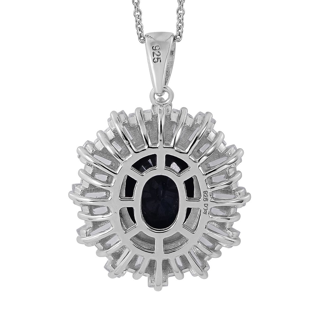 Madagascar Blue Sapphire (DF) and White Zircon Ballerina Pendant Necklace 18 Inches in Platinum Over Sterling Silver 8.90 ctw image number 3