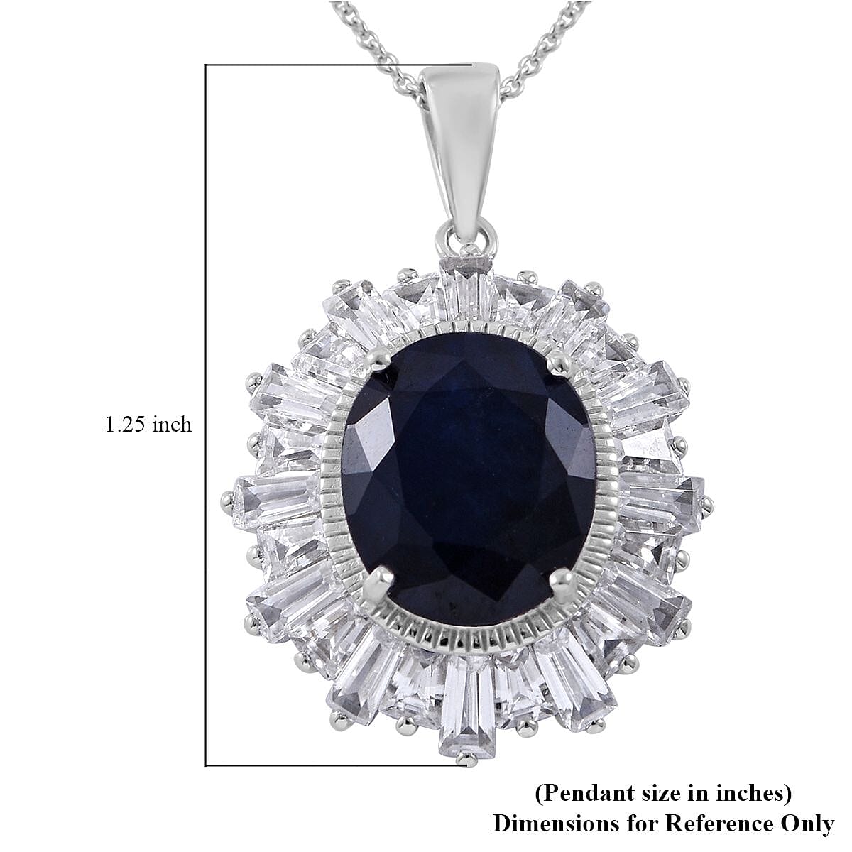 Madagascar Blue Sapphire (DF) and White Zircon Ballerina Pendant Necklace 18 Inches in Platinum Over Sterling Silver 8.90 ctw