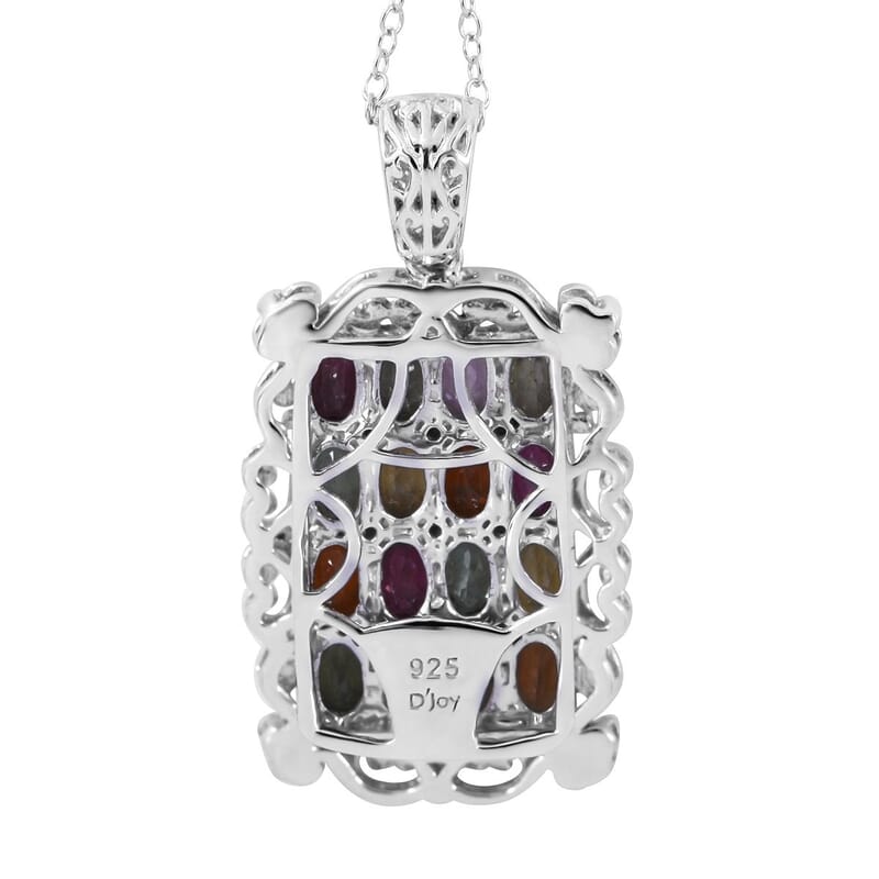 Multi Tourmaline and White Zircon Elongated Pendant Necklace 18 Inches in Platinum Over Sterling Silver 3.85 ctw