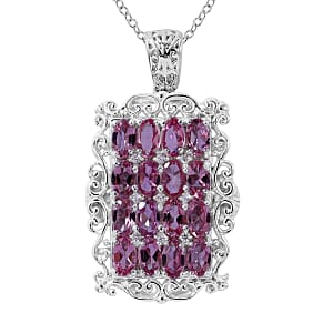Shade of Pink Tourmaline and White Zircon Elongated Pendant Necklace 18 Inches in Platinum Over Sterling Silver 3.85 ctw