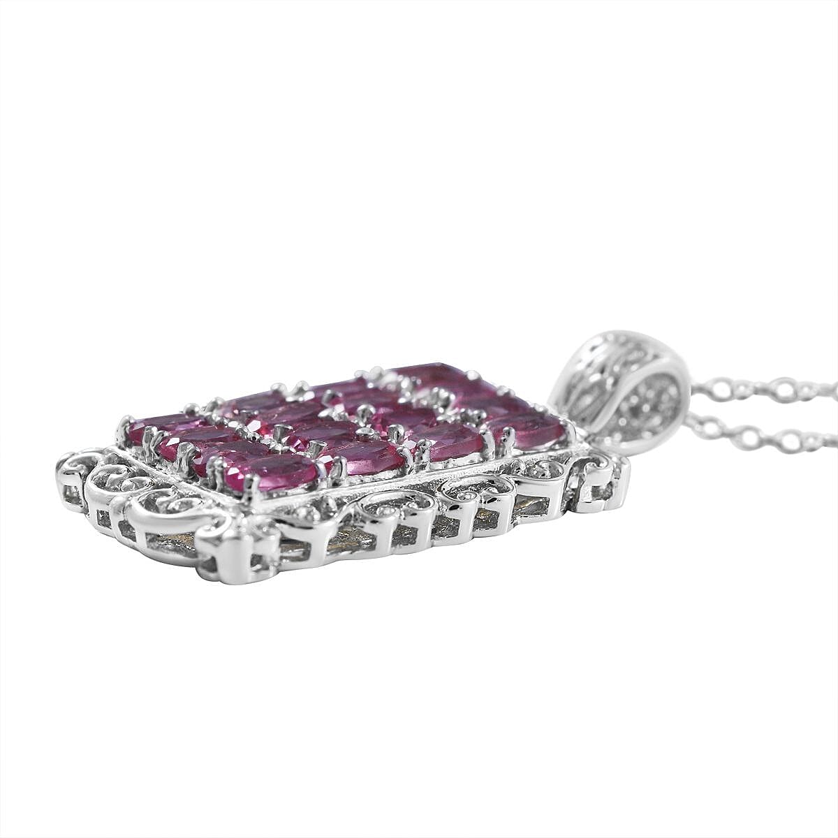 Shade of Pink Tourmaline and White Zircon Elongated Pendant Necklace 18 Inches in Platinum Over Sterling Silver 3.85 ctw image number 2