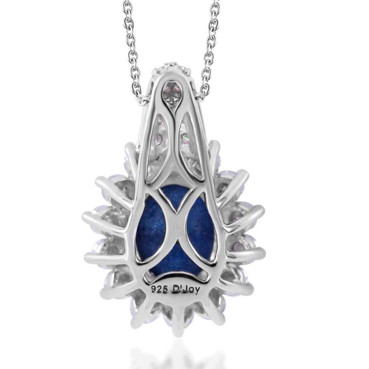 Blue Star Sapphire (DF) and Moissanite Sunburst Pendant Necklace 18 Inches in Platinum Over Sterling Silver 7.40 ctw image number 3