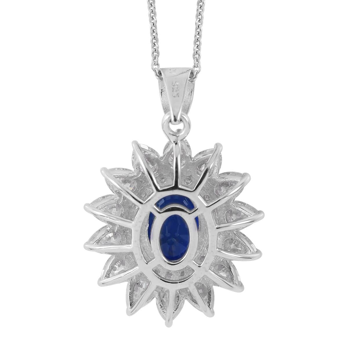 Premium Tanzanian Blue Spinel (DF) and Moissanite Floral Pendant Necklace 18 Inches in Platinum Over Sterling Silver 4.65 ctw image number 3