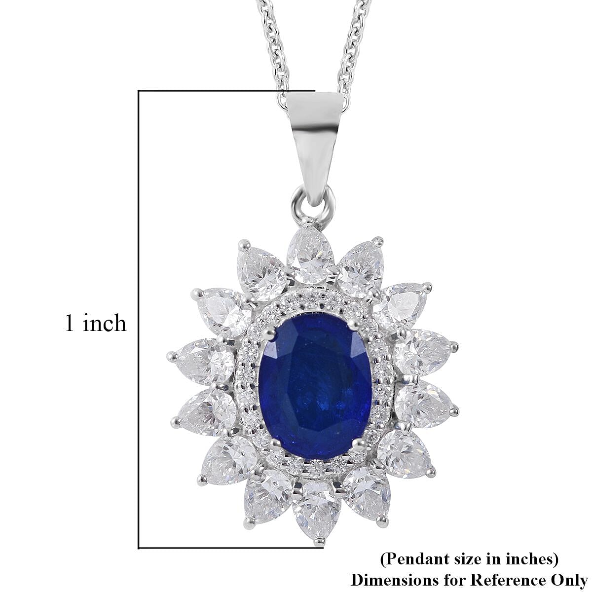 Premium Tanzanian Blue Spinel (DF) and Moissanite Floral Pendant Necklace 18 Inches in Platinum Over Sterling Silver 4.65 ctw