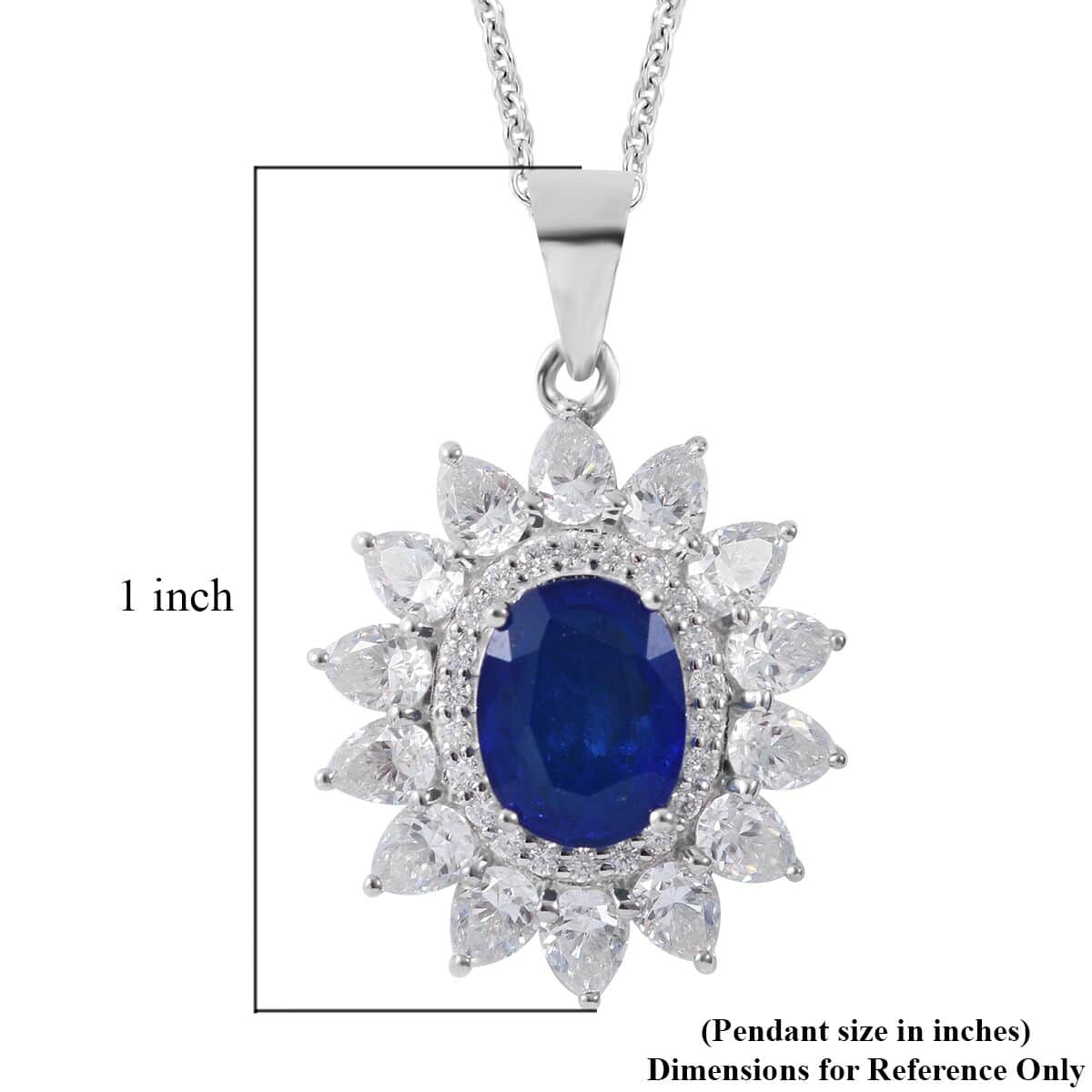 Premium Tanzanian Blue Spinel (DF) and Moissanite Floral Pendant Necklace 18 Inches in Platinum Over Sterling Silver 4.65 ctw image number 5