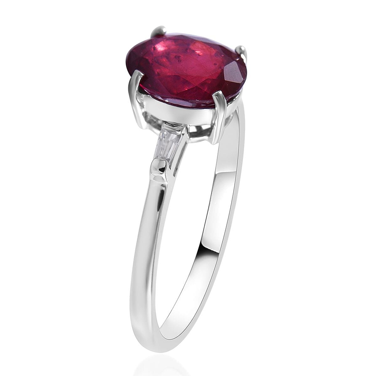 Premium Niassa Ruby (FF), White Zircon Ring (Size 6) and Pendant Necklace 18 Inches in Platinum Over Sterling Silver 3.60 ctw image number 2