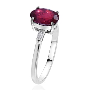 Premium Niassa Ruby (FF), White Zircon Ring (Size 6) and Pendant Necklace 18 Inches in Platinum Over Sterling Silver 3.60 ctw