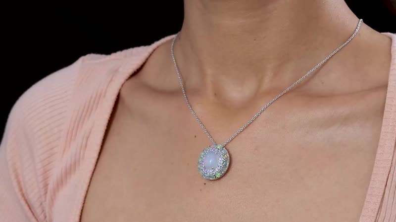 TLV Premium Ethiopian Welo Opal, Tanzanite Cocktail Pendant Necklace (20 Inches) in Platinum Over Sterling Silver 5.20 Carat Total Weight