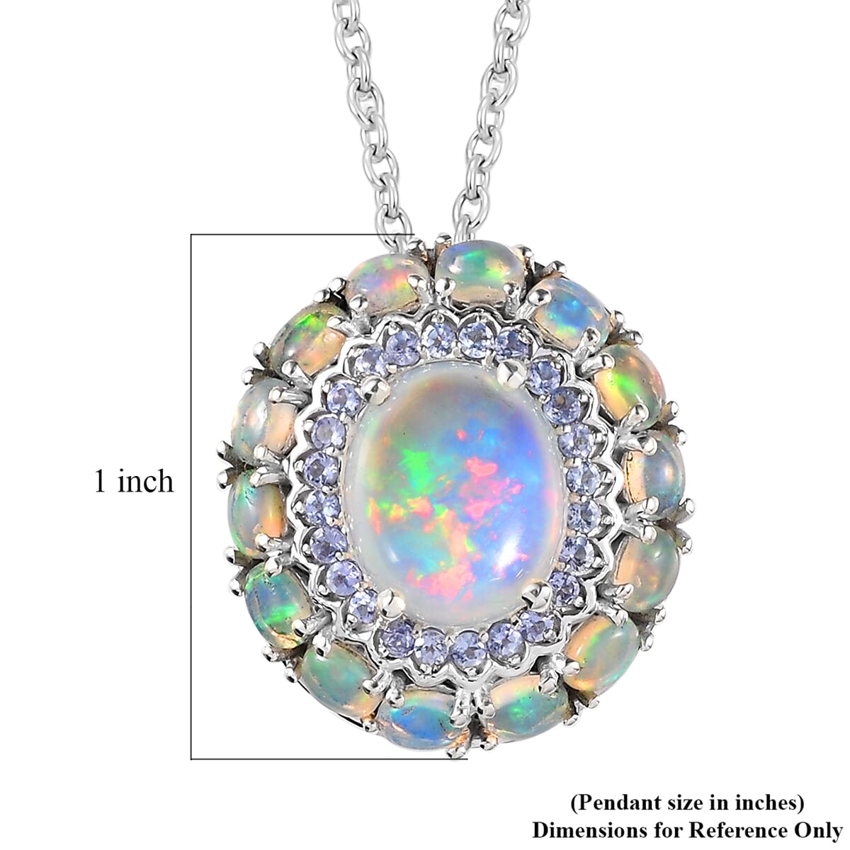 TLV Premium Ethiopian Welo Opal, Tanzanite Cocktail Pendant Necklace (20 Inches) in Platinum Over Sterling Silver 5.20 Carat Total Weight image number 5
