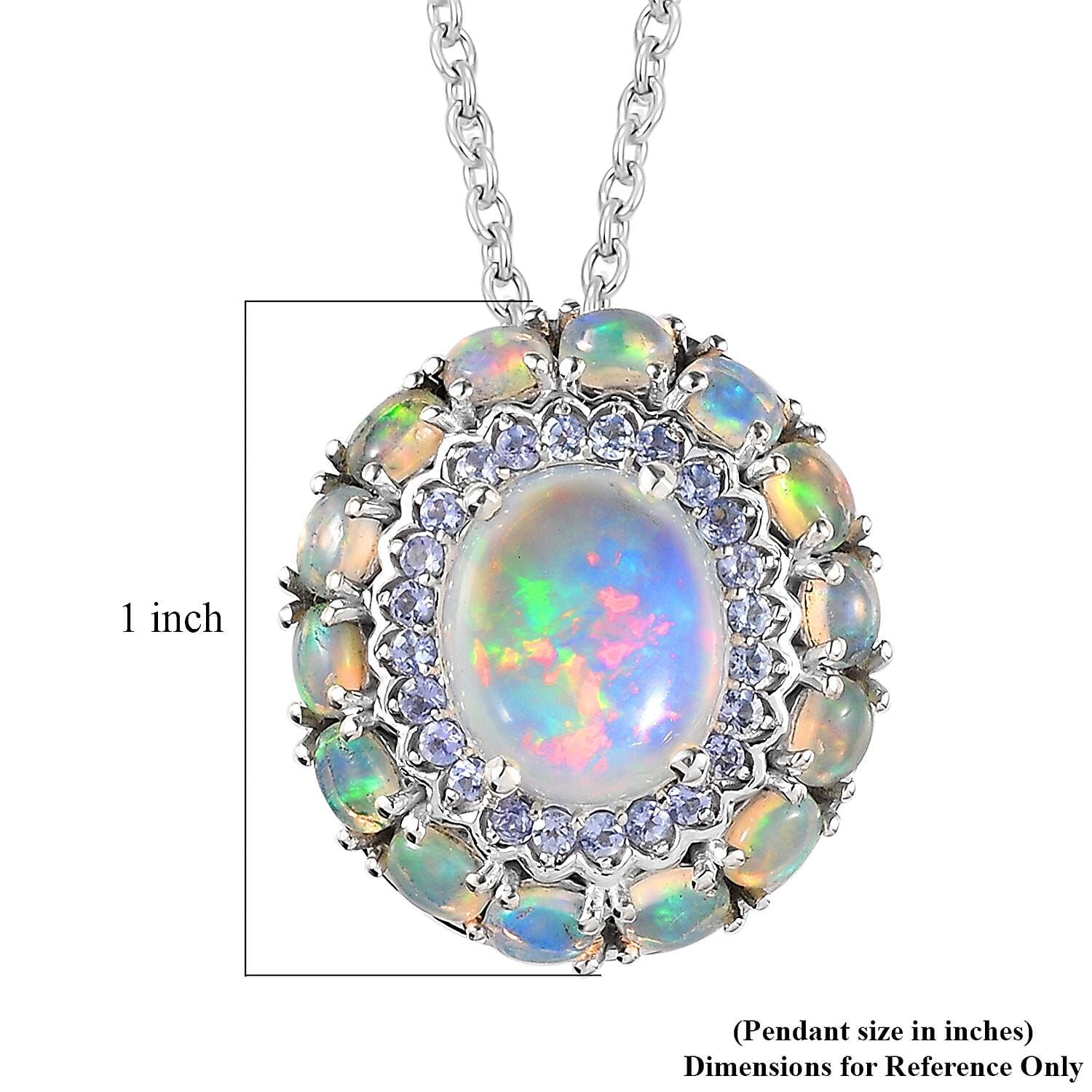 Premium Ethiopian Welo Opal and Tanzanite Cocktail Pendant Necklace 20 Inches in Platinum Over Sterling Silver 5.20 ctw