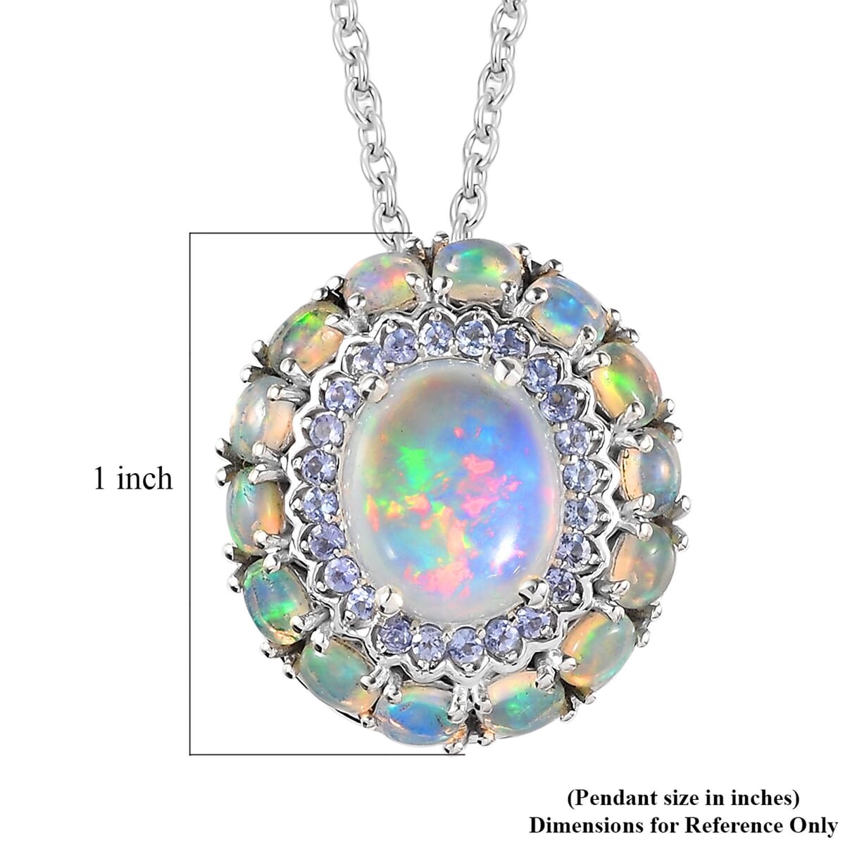TLV Premium Ethiopian Welo Opal, Tanzanite Cocktail Pendant Necklace (20 Inches) in Platinum Over Sterling Silver 5.20 Carat Total Weight image number 6