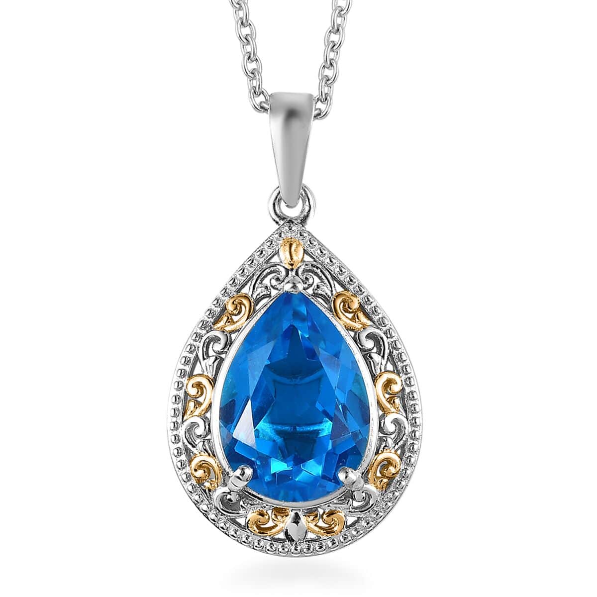 Karis Caribbean Quartz Solitaire Pendant in 18K YG Plated and Platinum Bond with Stainless Steel Necklace 20 Inches 5.75 ctw image number 0