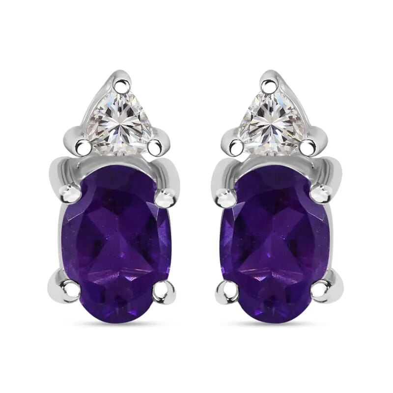 Amethyst, White Topaz 3 Stone Ring (Size 5.0), 3 Stone Earrings, Bracelet (7.25In) and Pendant in Platinum Over Sterling Silver 16.65 ctw