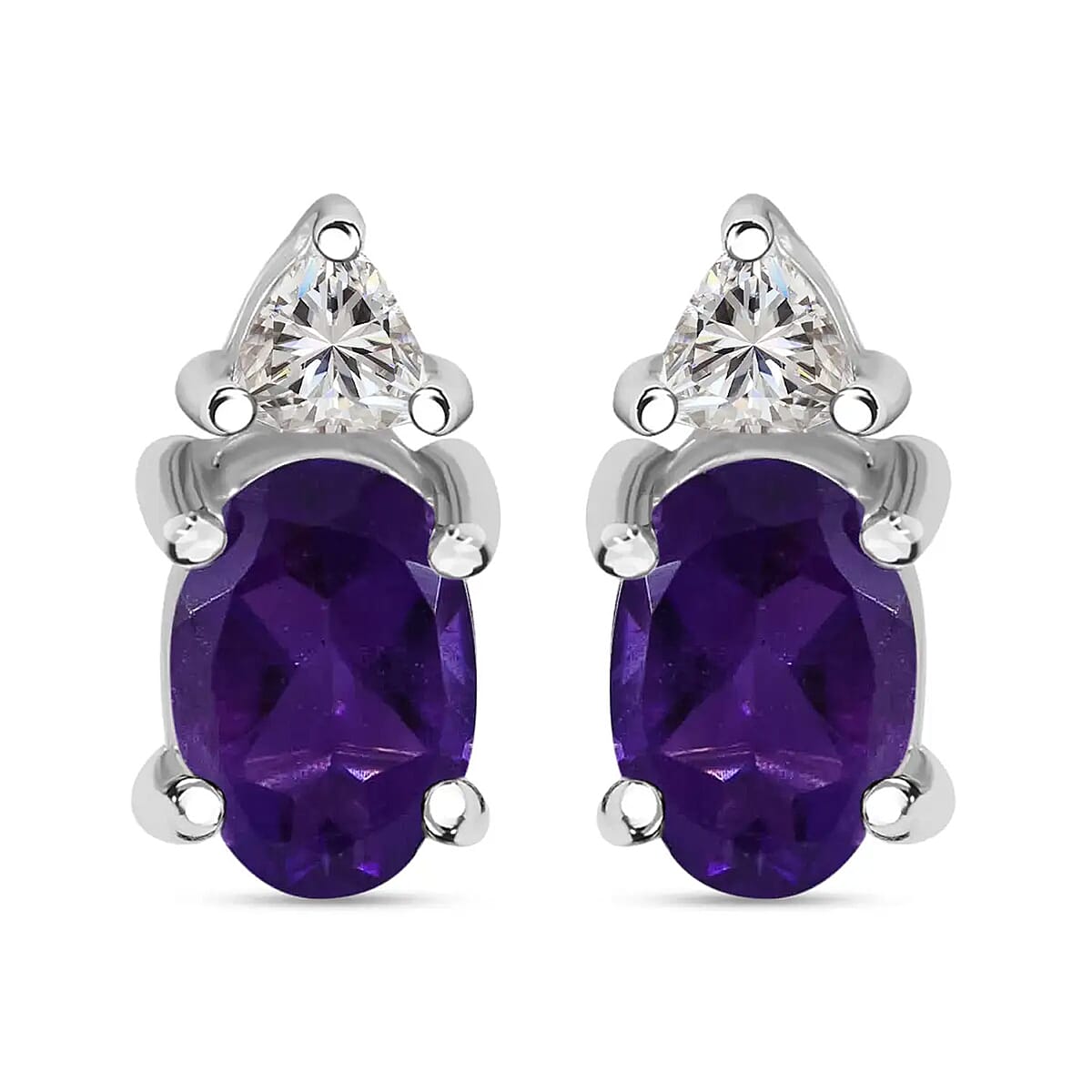 Amethyst, White Topaz 3 Stone Ring (Size 7.0), Stud Earrings, Bracelet (7.25In) and Pendant in Platinum Over Sterling Silver 16.65 ctw image number 7