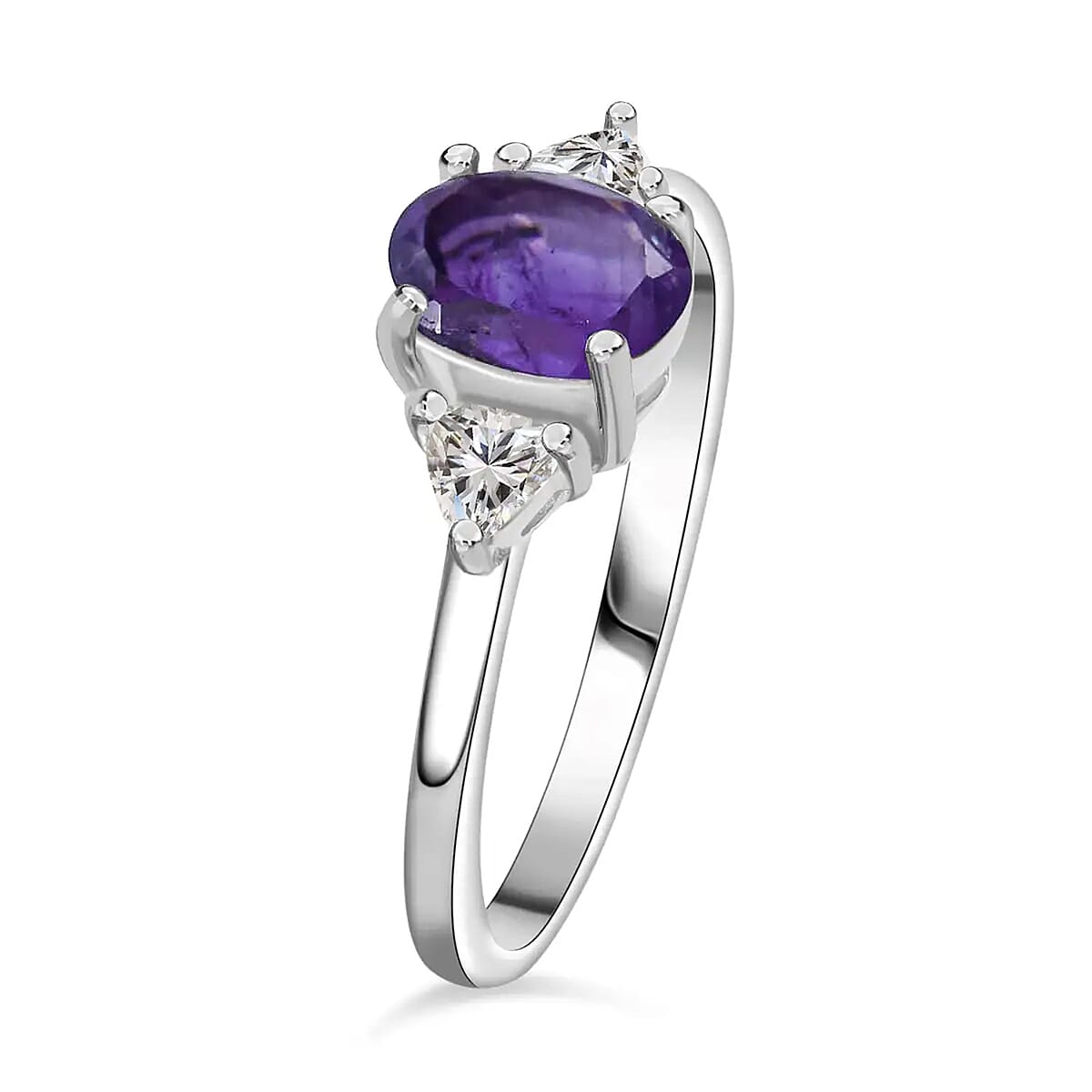 Amethyst, White Topaz 3 Stone Ring (Size 7.0), Stud Earrings, Bracelet (7.25In) and Pendant in Platinum Over Sterling Silver 16.65 ctw image number 8