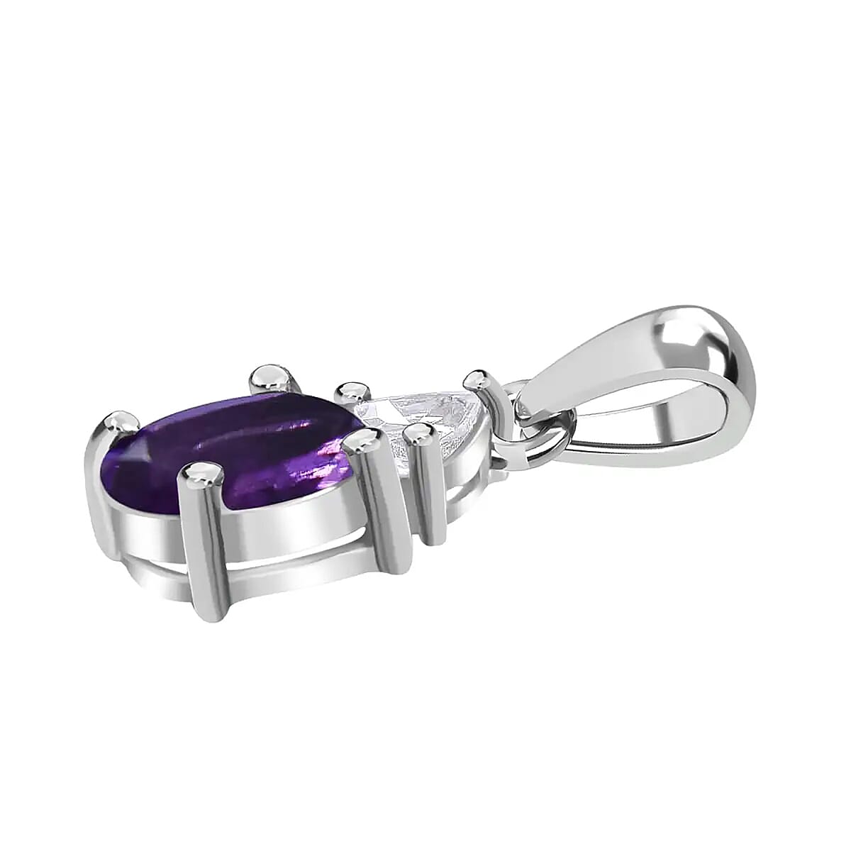 Amethyst, White Topaz 3 Stone Ring (Size 7.0), Stud Earrings, Bracelet (7.25In) and Pendant in Platinum Over Sterling Silver 16.65 ctw image number 10
