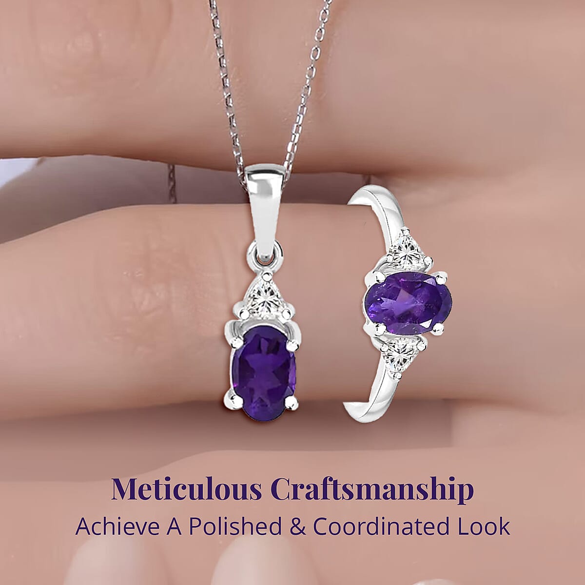 Doorbuster African Amethyst, White Topaz Ring , Earrings, Bracelet (7.25In) and Pendant in Platinum Over Sterling Silver 18.35 ctw image number 3