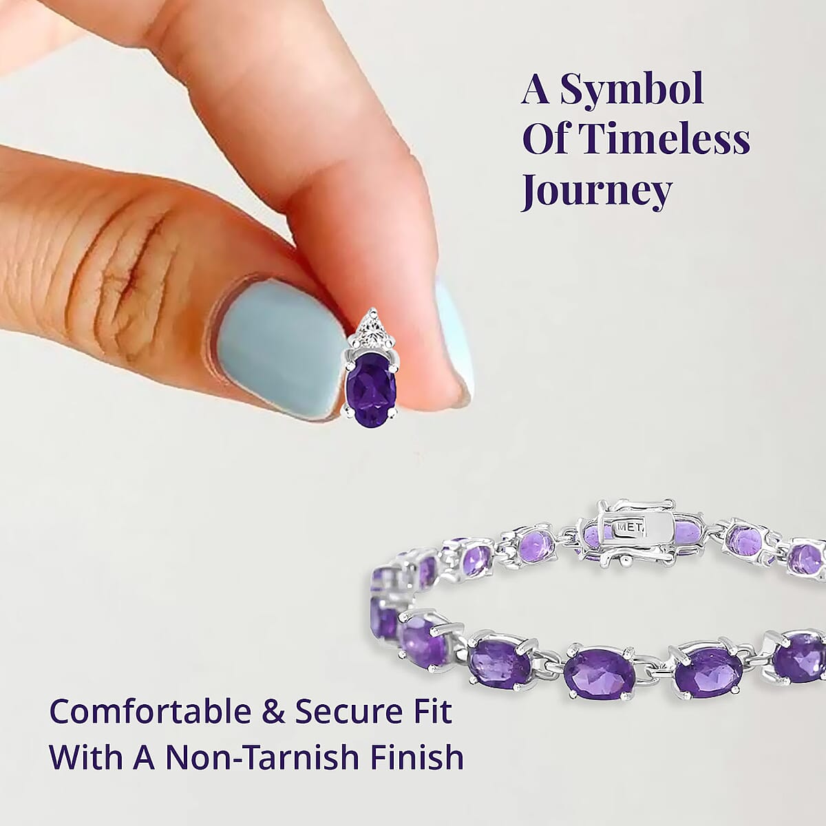 Doorbuster African Amethyst, White Topaz Ring , Earrings, Bracelet (7.25In) and Pendant in Platinum Over Sterling Silver 18.35 ctw image number 4