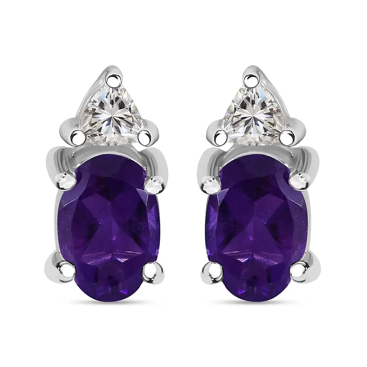 Doorbuster African Amethyst, White Topaz Ring , Earrings, Bracelet (7.25In) and Pendant in Platinum Over Sterling Silver 18.35 ctw image number 10