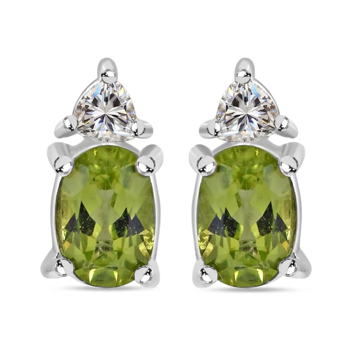Peridot, White Topaz 3 Stone Ring (Size 5.0), Stud Earrings, Bracelet (7.25In) and Pendant in Platinum Over Sterling Silver 18.85 ctw image number 6