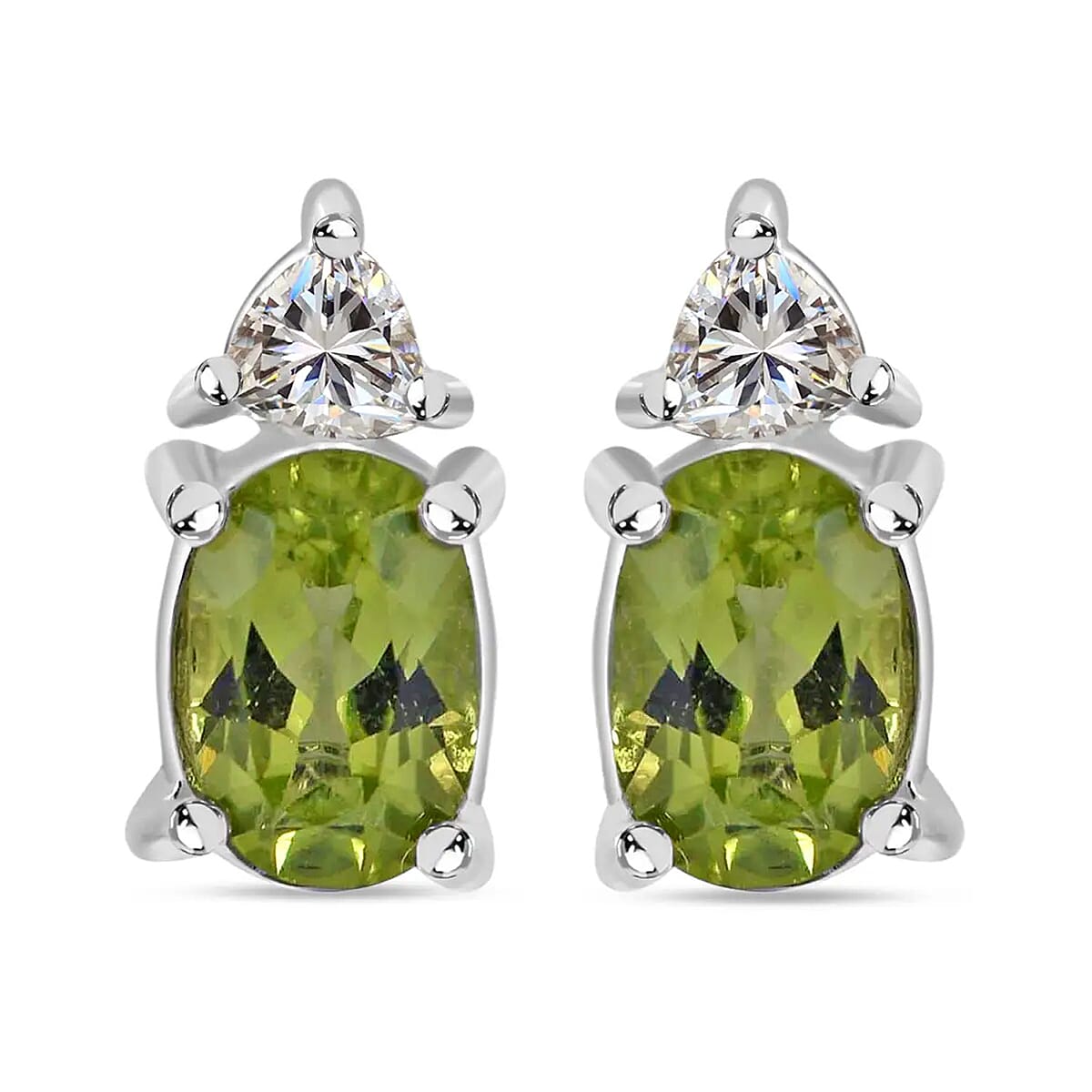 Peridot, White Topaz 3 Stone Ring (Size 7.0), Stud Earrings, Bracelet (7.25In) and Pendant in Platinum Over Sterling Silver 18.85 ctw image number 6