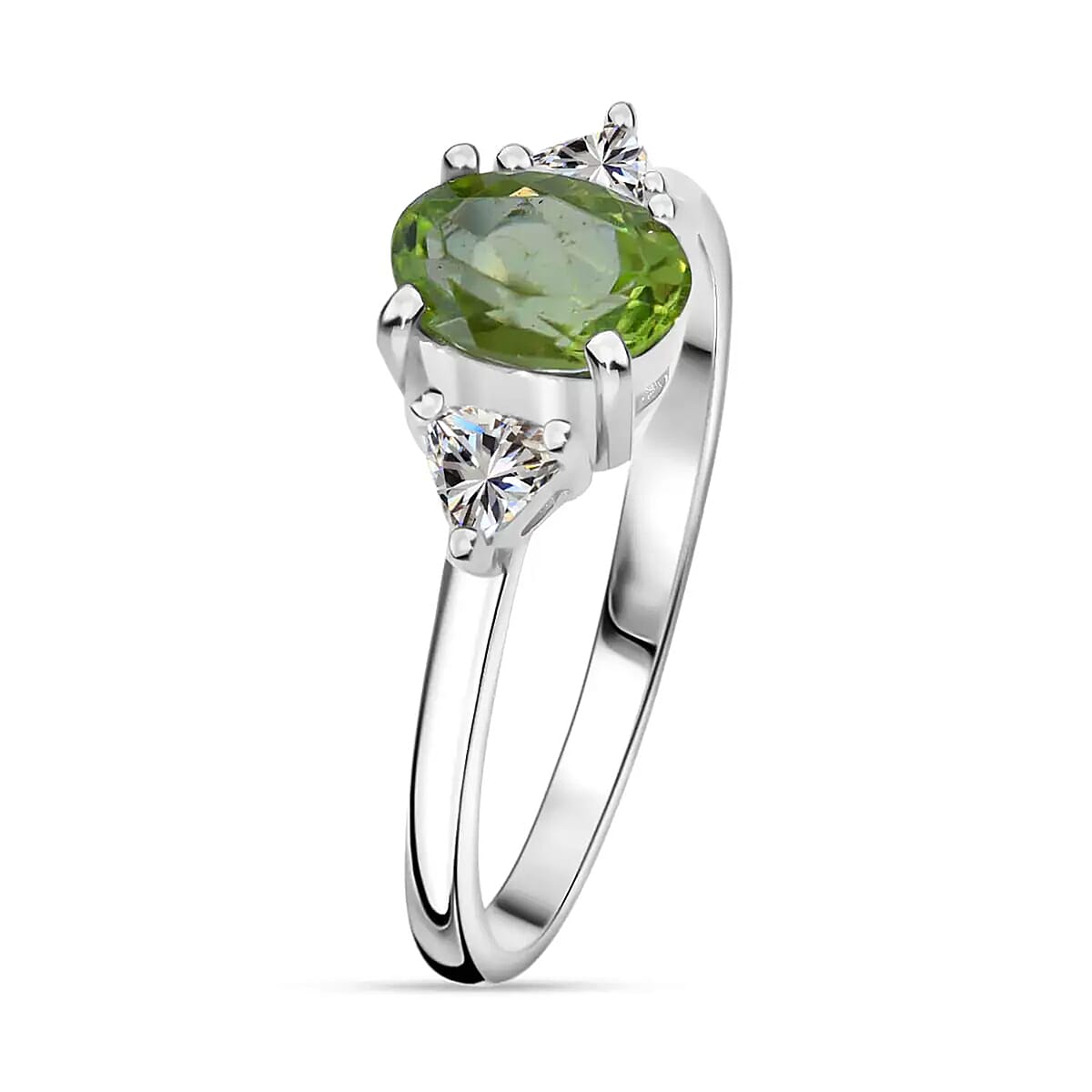 Peridot, White Topaz 3 Stone Ring (Size 7.0), Stud Earrings, Bracelet (7.25In) and Pendant in Platinum Over Sterling Silver 18.85 ctw image number 7