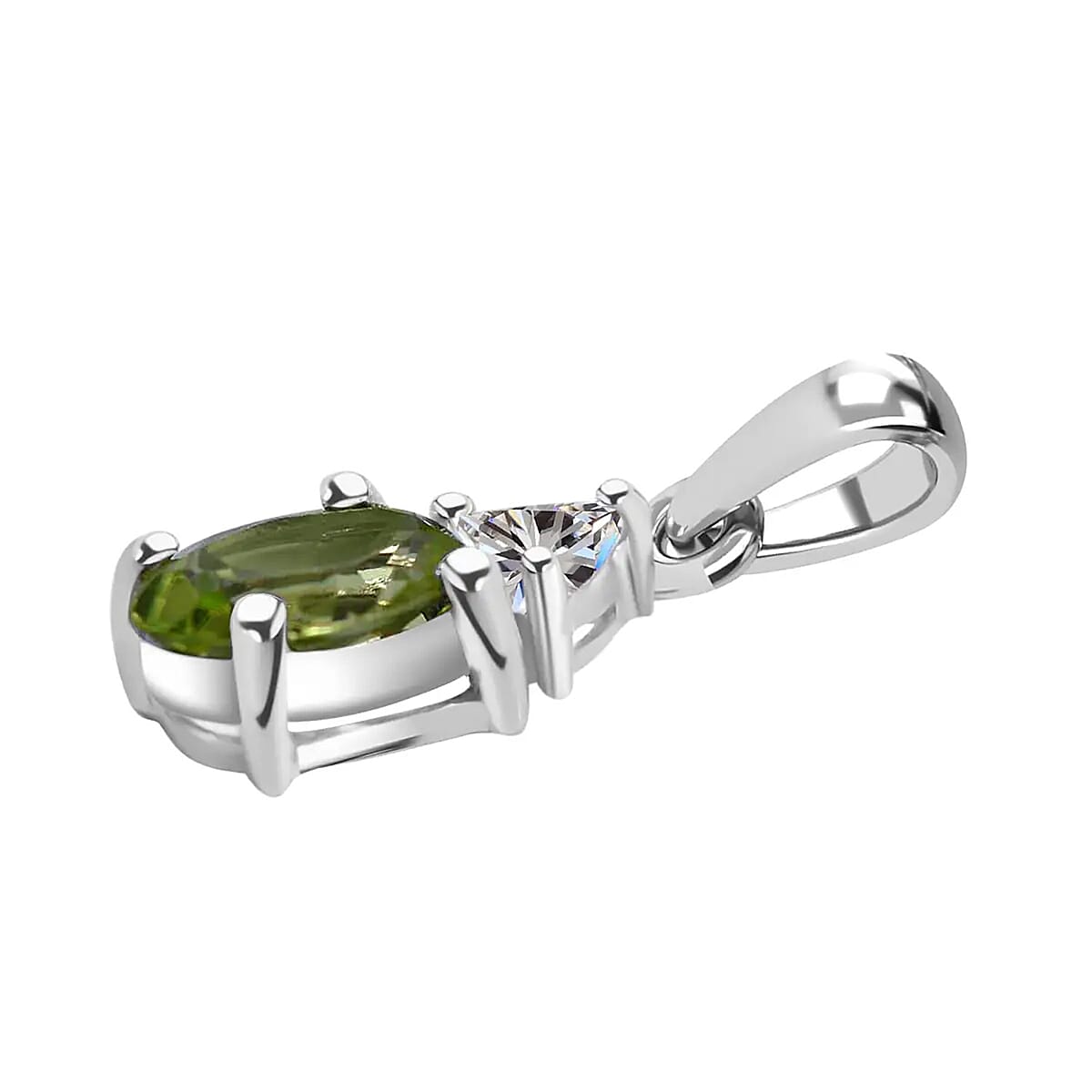 Peridot, White Topaz 3 Stone Ring (Size 7.0), Stud Earrings, Bracelet (7.25In) and Pendant in Platinum Over Sterling Silver 18.85 ctw image number 9