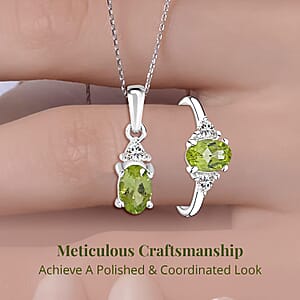 Peridot, White Topaz 3 Stone Ring (Size 8.00), Stud Earrings, Bracelet (7.25In) and Pendant in Platinum Over Sterling Silver 18.85 ctw