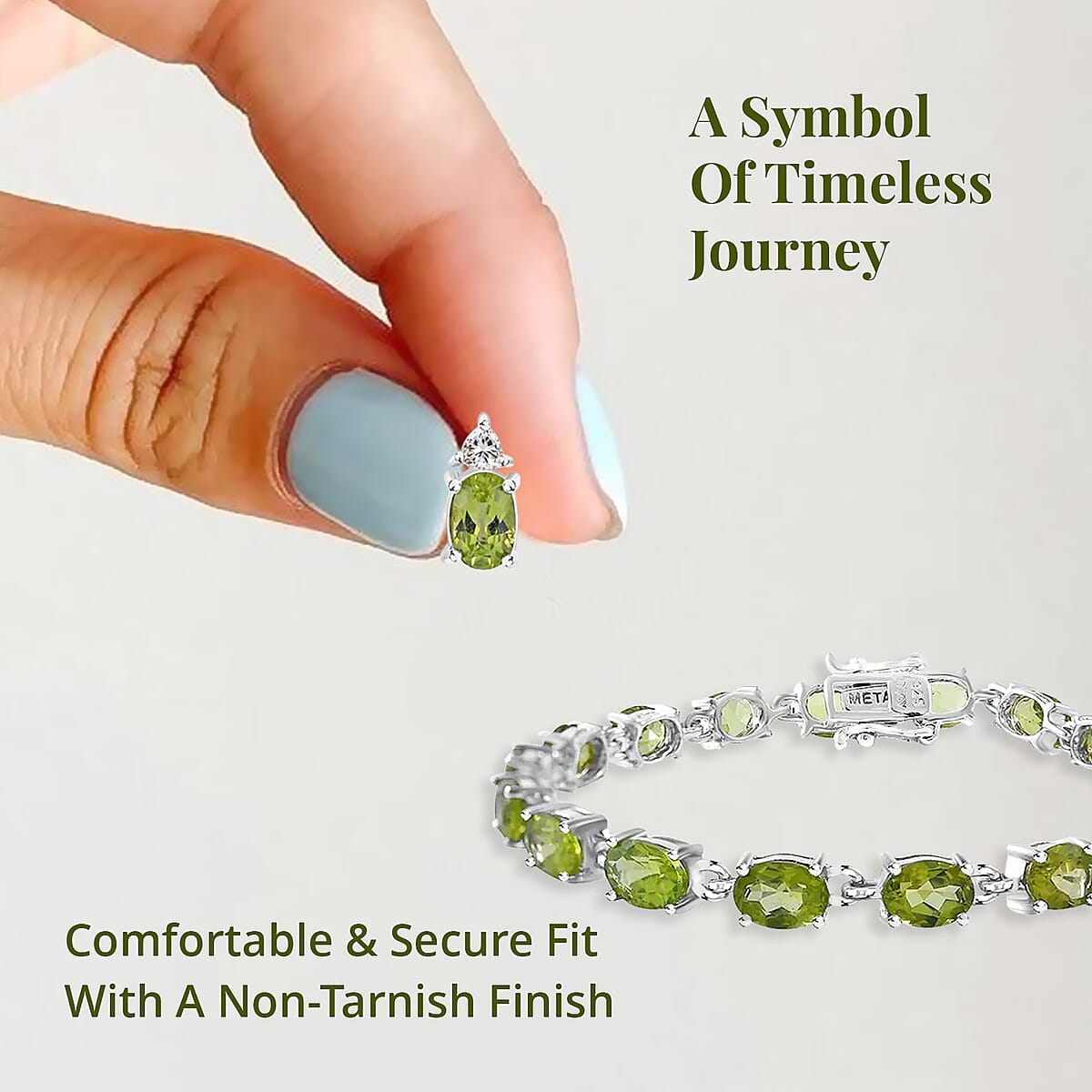 Peridot, White Topaz 3 Stone Ring (Size 8.00), Stud Earrings, Bracelet (7.25In) and Pendant in Platinum Over Sterling Silver 18.85 ctw image number 3