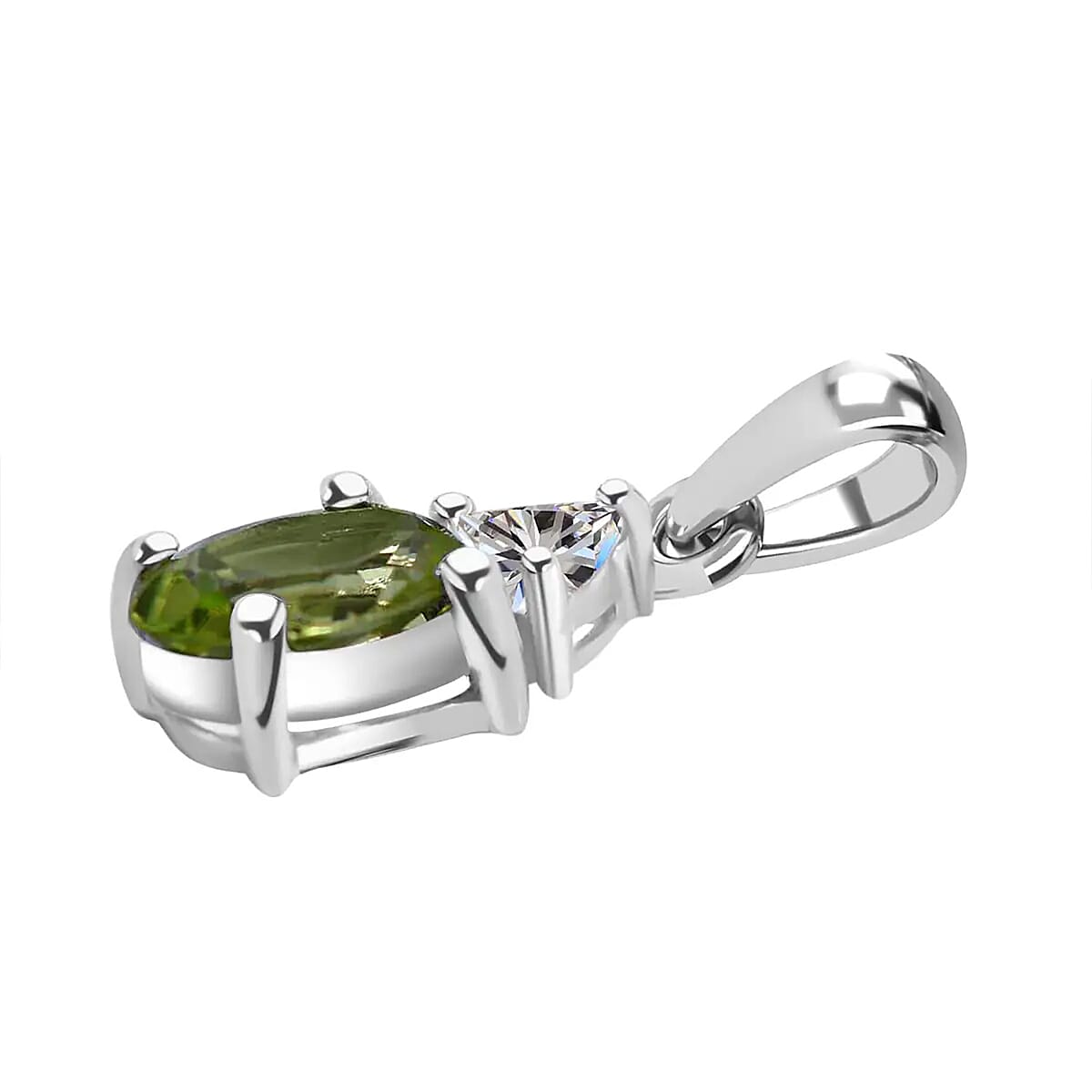 Peridot, White Topaz 3 Stone Ring (Size 8.00), Stud Earrings, Bracelet (7.25In) and Pendant in Platinum Over Sterling Silver 18.85 ctw image number 8