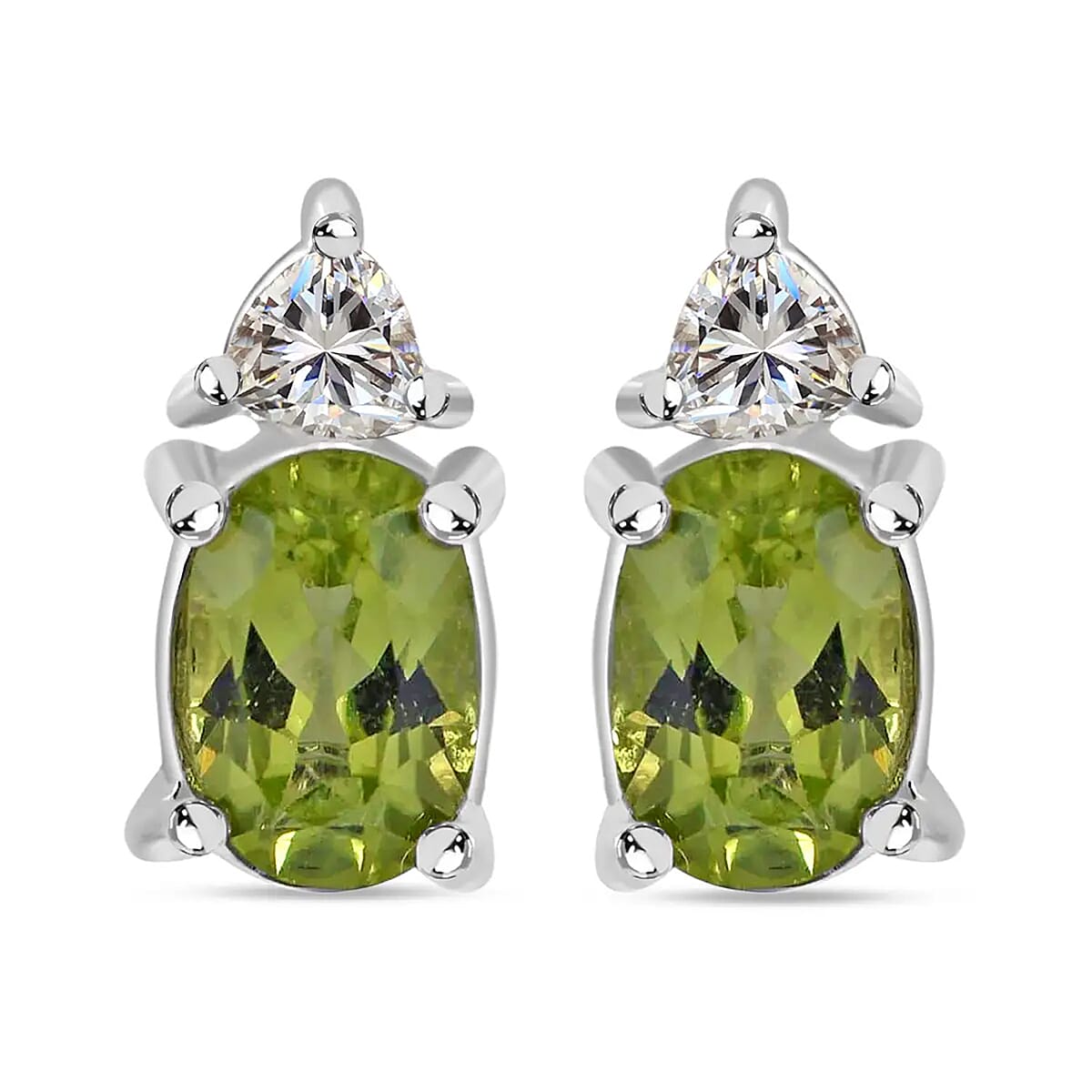 Peridot, White Topaz 3 Stone Ring (Size 8.00), Stud Earrings, Bracelet (7.25In) and Pendant in Platinum Over Sterling Silver 18.85 ctw image number 9