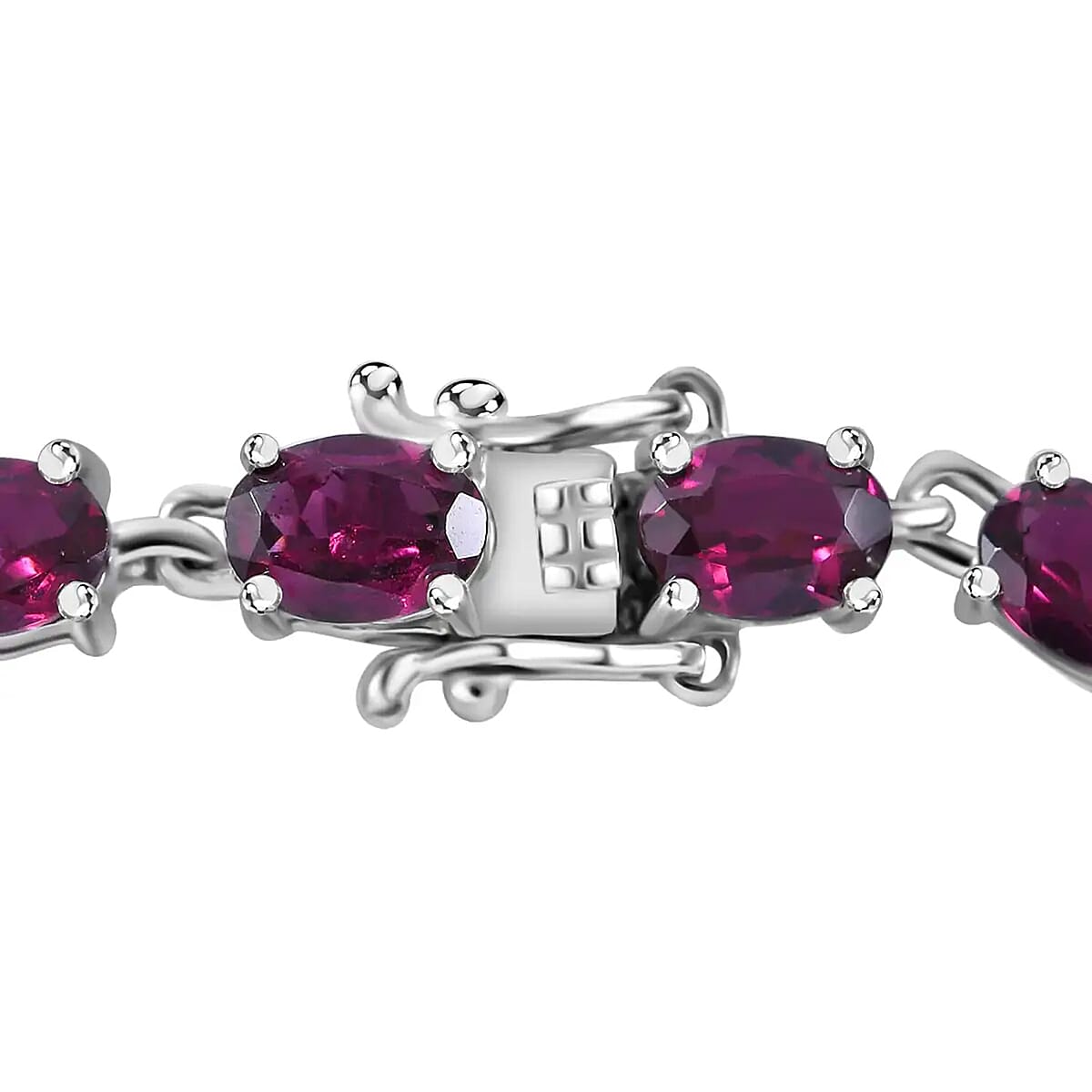 Orissa Rhodolite Garnet, White Topaz 3 Stone Ring (Size 5.00), Stud Earrings, Bracelet (7.25In) and Pendant in Platinum Over Sterling Silver 21.50 ctw image number 8