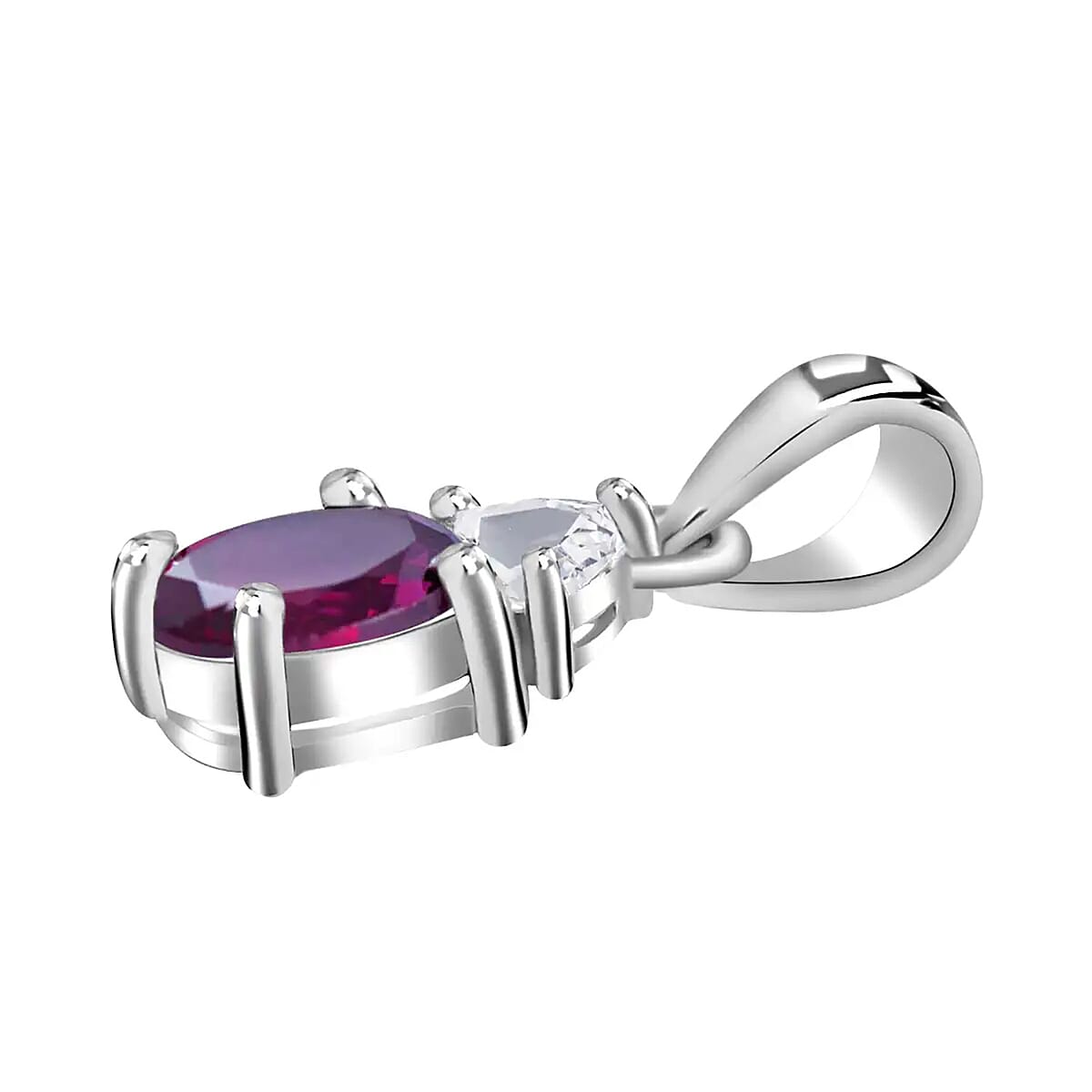 Orissa Rhodolite Garnet, White Topaz 3 Stone Ring (Size 5.00), Stud Earrings, Bracelet (7.25In) and Pendant in Platinum Over Sterling Silver 21.50 ctw image number 9