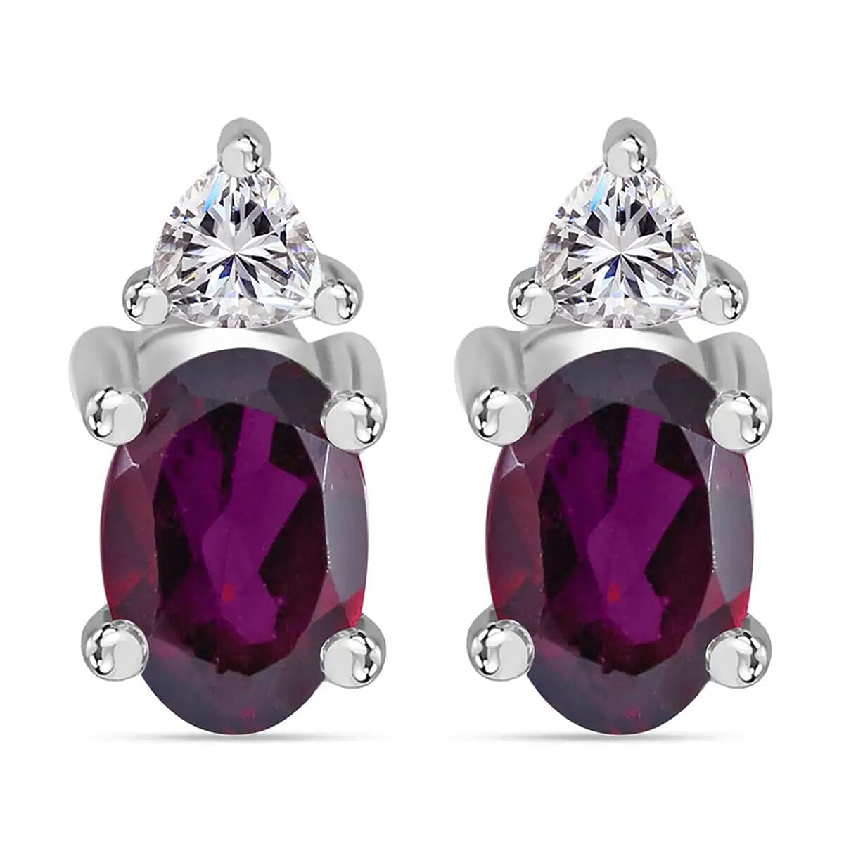 Orissa Rhodolite Garnet, White Topaz 3 Stone Ring (Size 10.0), Stud Earrings, Bracelet (7.25In) and Pendant in Platinum Over Sterling Silver 21.50 ctw image number 6