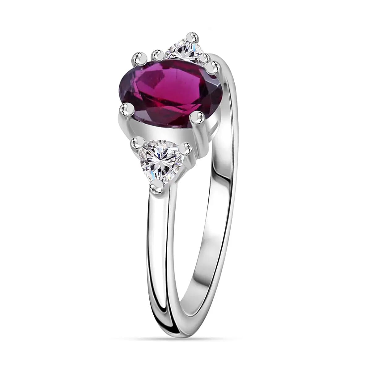 Orissa Rhodolite Garnet, White Topaz 3 Stone Ring (Size 10.0), Stud Earrings, Bracelet (7.25In) and Pendant in Platinum Over Sterling Silver 21.50 ctw image number 7