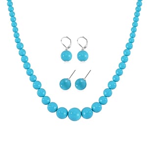 Sleeping Beauty Color Shell Pearl Necklace (20 Inches) and Earrings in Stainless Steel