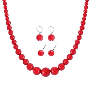 Shell Pearl Set Earrings and Necklace (20 Inches) in Stainless Steel