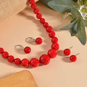 Shell Pearl Set Earrings and Necklace (20 Inches) in Stainless Steel
