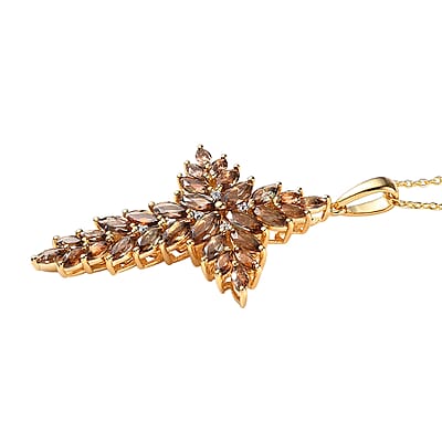 Premium Jenipapo Andalusite and White Zircon 5.90 ctw Pendant Necklace in 18K Vermeil Yellow Gold Over Sterling Silver 20 Inches