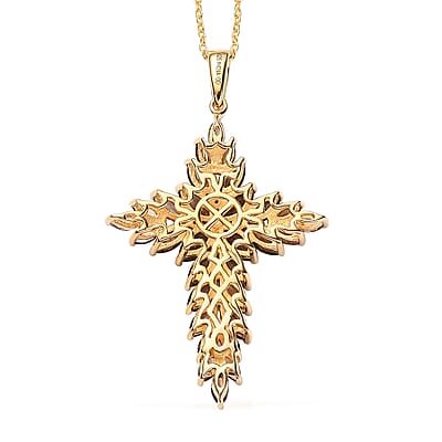 Premium Jenipapo Andalusite and White Zircon 5.90 ctw Pendant Necklace in 18K Vermeil Yellow Gold Over Sterling Silver 20 Inches