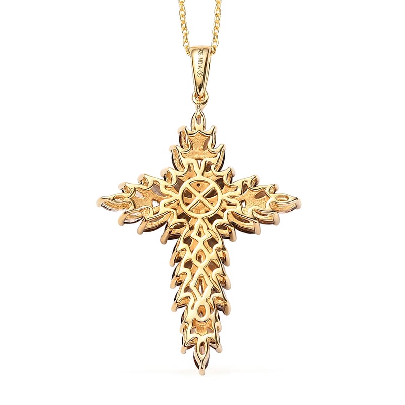 Premium Jenipapo Andalusite and White Zircon 5.90 ctw Pendant Necklace in 18K Vermeil Yellow Gold Over Sterling Silver 20 Inches