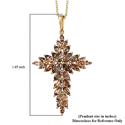 Premium Jenipapo Andalusite and White Zircon 5.90 ctw Pendant Necklace in 18K Vermeil Yellow Gold Over Sterling Silver 20 Inches