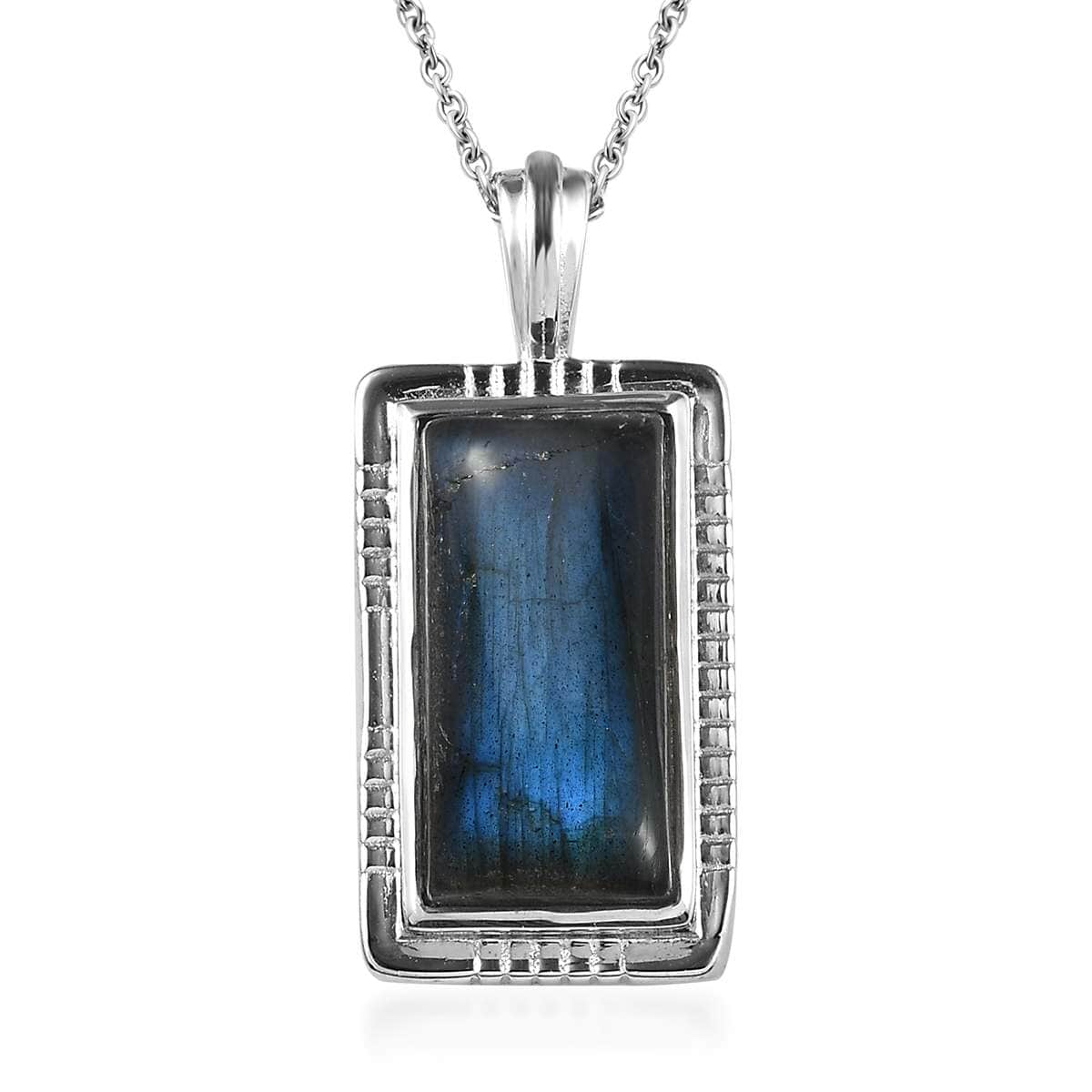 Malagasy Labradorite 10.25 ctw Pendant in Platinum Over Copper with Stainless Steel Necklace (20 Inches) image number 0