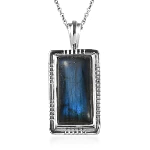 Malagasy Labradorite 10.25 ctw Pendant in Platinum Over Copper with Stainless Steel Necklace (20 Inches)