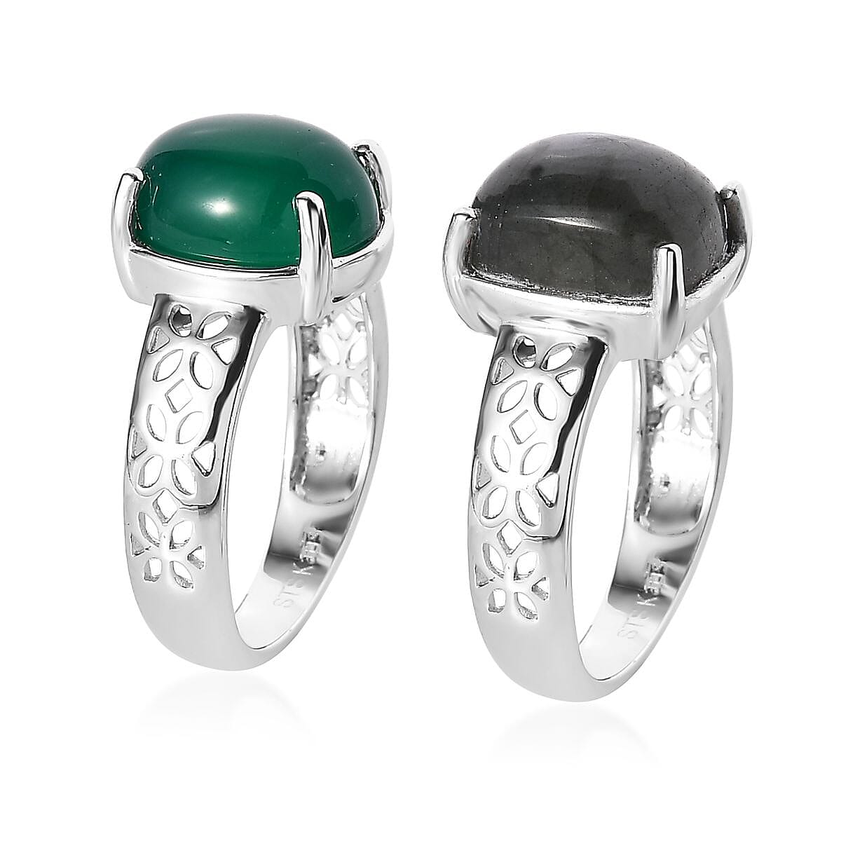 Karis Green Onyx and Malagasy Labradorite Set of 2 Solitaire Ring in Platinum Bond (Size 10.0) 8.60 ctw image number 4