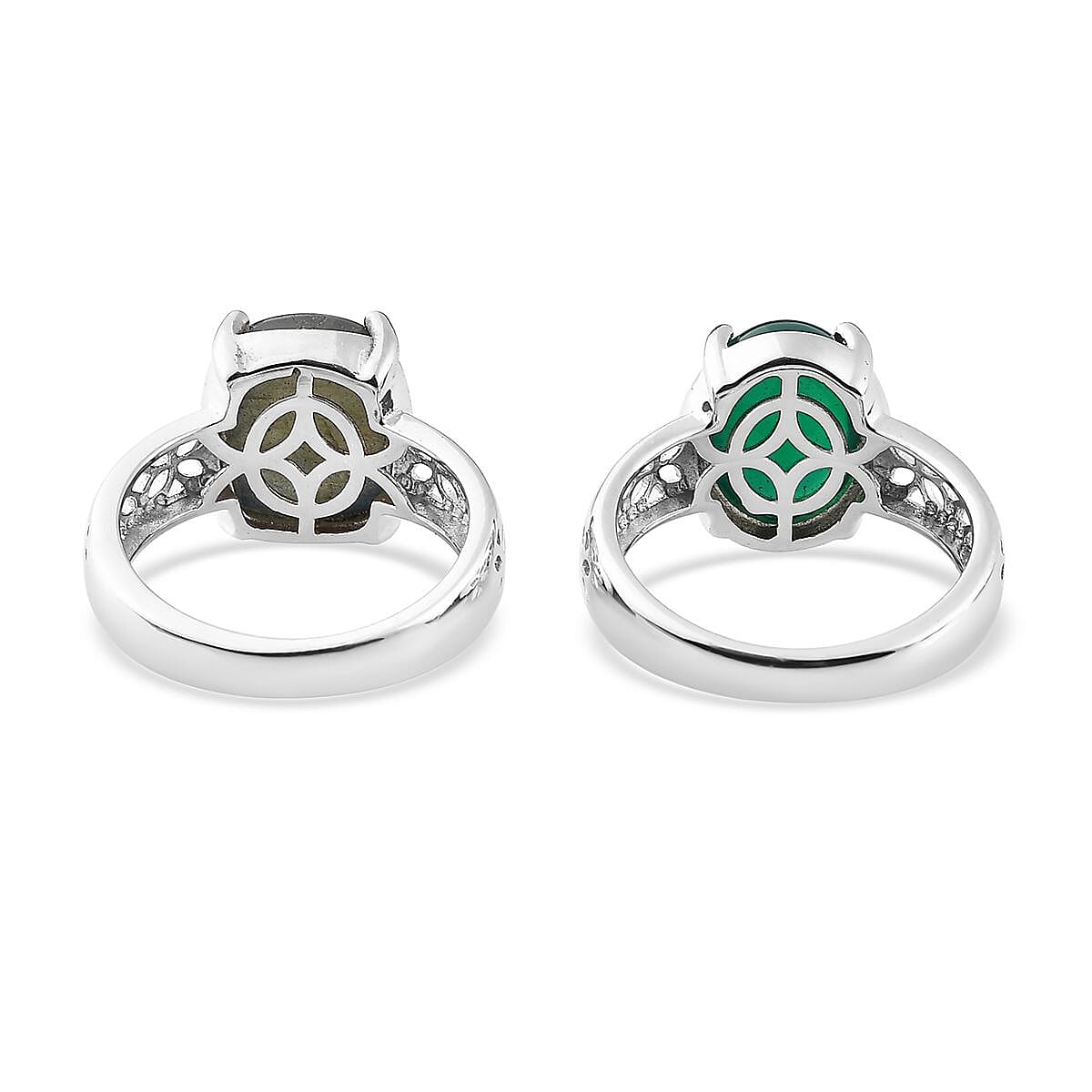 Karis Green Onyx and Malagasy Labradorite Set of 2 Solitaire Ring in Platinum Bond (Size 10.0) 8.60 ctw image number 5