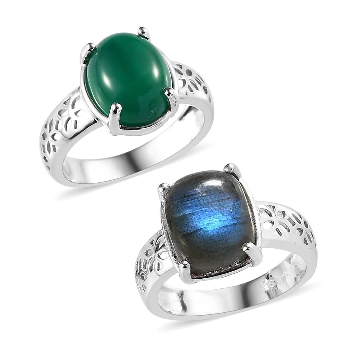 Karis Green Onyx and Malagasy Labradorite Set of 2 Solitaire Ring in Platinum Bond (Size 11.0) 8.60 ctw image number 0
